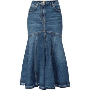 PINKO女士复古鱼尾高腰牛仔半裙102939A1LQ