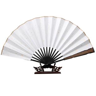 燃灯新款古琴雕刻扇子绢布折扇中国风宣纸扇空白书画扇10寸复古风