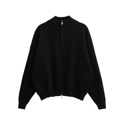 男道国潮美式复古双拉链开衫毛衣针织衫男秋冬情侣纯色慵懒感外套