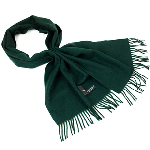 纯羊毛单色短款围巾墨绿色显白百搭男女情侣通用秋冬保暖流苏