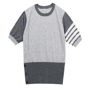 TB短袖2025春夏新款拼色圆领半袖T恤条纹四条杠针织衫套头上衣女