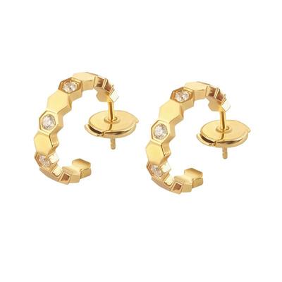 leqiyuan蜂巢耳钉女欧美镀金锆石