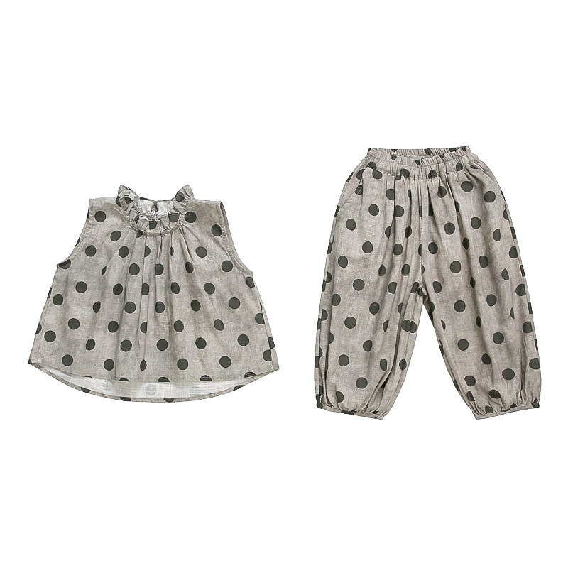 女童夏季波点棉麻两件套新款潮品