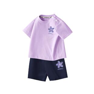 拉夏贝尔儿童夏装套装女童夏季运动装宝宝纯棉短袖两件套婴儿衣服