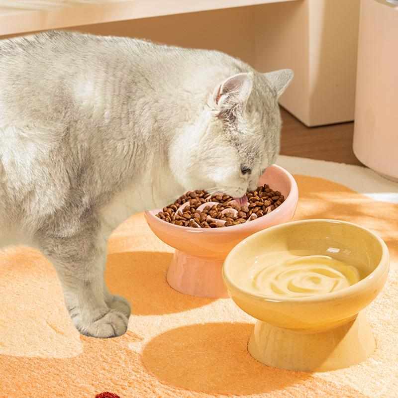 宠物慢食碗陶瓷狗碗防噎中小型犬狗食盆防打翻高脚斜口猫碗猫食盆