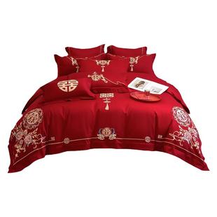 高档结婚四件套2025新款陪嫁被套红色婚嫁床单新婚庆喜被床上用品