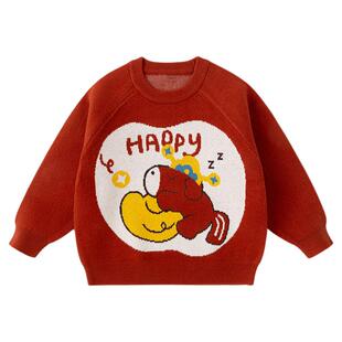 嘟嘟家宝宝拜年服儿童毛衣男童女童上衣红色卡通喜庆冬季新年衣服