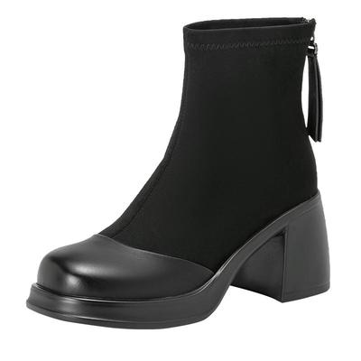 奥康粗高跟百搭休闲女靴