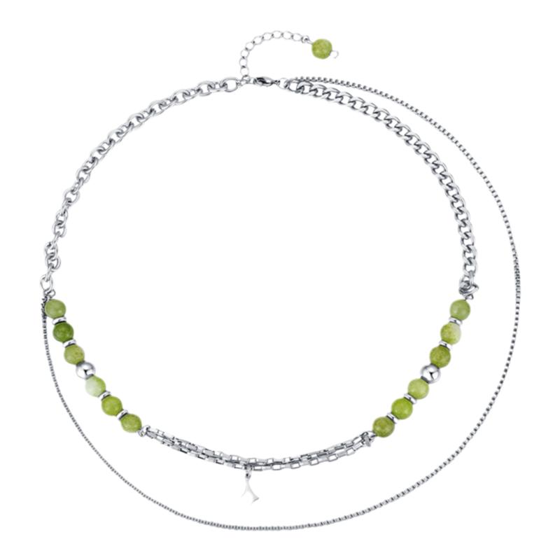 天然石串珠项链男潮哈小众钛钢