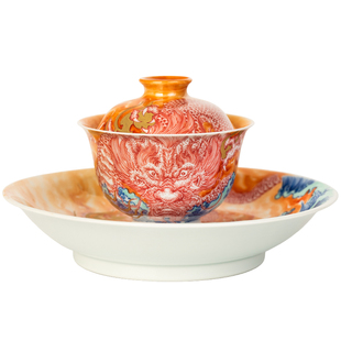 圣山釉下矾红霸龙潮水陶瓷盖碗景德镇陶瓷茶具茶杯泡茶盖碗