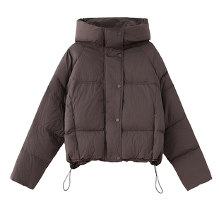 ERAL艾莱依短款羽绒服女连帽面包服小个子保暖加厚时尚洋气外套