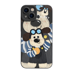 油画掌门狗iPhone17手机壳苹果14pro max个性13创意12简约7/8plus新款xr高级11保护套mini男女15液态16硅胶se