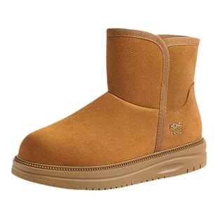 红蜻蜓雪地靴女士冬季新款女鞋厚底一脚蹬加绒棉鞋保暖厚底短筒靴