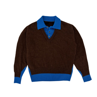 XMOB 设计感时髦撞色羊毛毛衣男潮高级感polo翻领针织衫男宽松潮