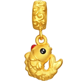 潮宏基考神系列学禄锦鲤黄金串珠吊坠足金转运珐琅3D硬金逢考必过