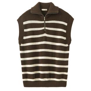 KUYIOU/半开襟2WAY穿法 羊毛混纺高领条纹宽松针织马甲背心男 B02