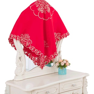 镜子遮尘布梳妆台镜子罩盖布罩子现代简约喜庆绣花布装饰镜面遮挡