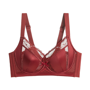 法式聚拢蕾丝缎面性感内衣大胸显小超薄四排扣防下垂收副乳文胸裤