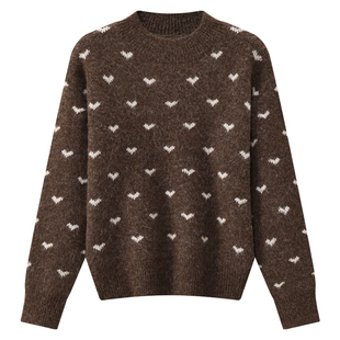 库恩玛维美拉德风深咖色爱心毛衣女2025年冬季新款洋气减龄针织衫