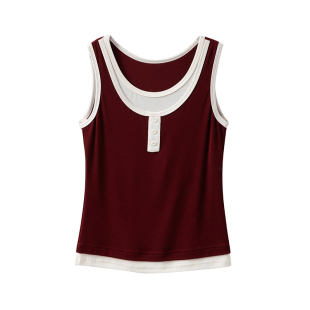 女士假两件内搭莫代尔吊带背心外穿设计感辣妹上衣夏天薄款打底衫