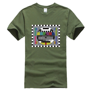 紫色电视测试信号图打底衫短袖谢尔顿同款服装半袖男装衣服T恤男t