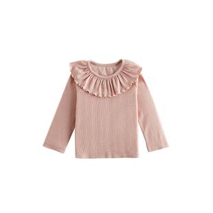 OakFamily春秋娃娃领女宝宝打底衫T恤小女孩长袖荷叶领上衣