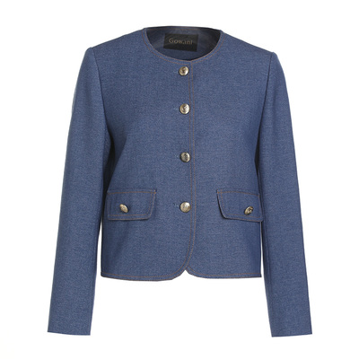 乔万尼初秋小香风外套高级感牛仔蓝时尚通勤减龄感短外套EM3B351