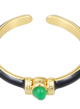 黑金色开口戒指女高级珐琅食指戒