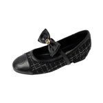 真皮版~小香风玛丽珍鞋女2025新款法式内增高蝴蝶结黑色圆头单鞋