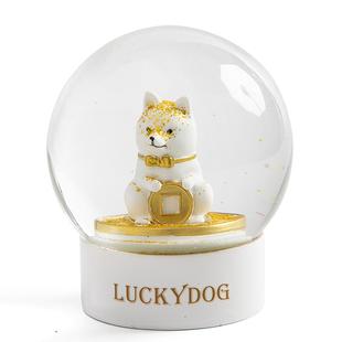 SEEROSE西罗斯招财柴犬水晶球幸运儿狗摆件送好朋友开业生日礼物