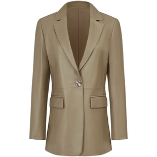 曼德诗真皮西装外套2025冬季新品简约纯色气质抗皱时尚绵羊皮皮衣