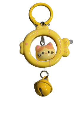 猫猫小鱼钥匙圈彩色立体铃铛