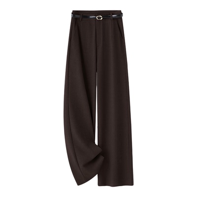 啄木鸟高端藏青色西装阔腿裤女秋冬宽松加绒休闲裤垂坠感直筒裤