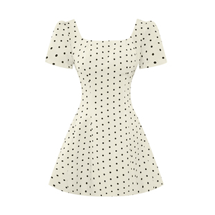 DPLAY2025年夏季新款白色波点连衣裙女好看法式短款收腰裙子短裙