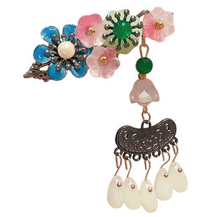 花摇长影~新中式花朵长流苏发夹女新款高端侧边刘海夹汉服发饰女