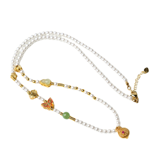 泰伽珍珠贝宋锦葫芦吊坠链佛牌链子新中式国风旗袍配件毛衣链女款