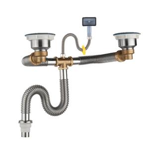 厨房下水管配件双槽洗菜盆下水器不锈钢后置式排水管墙排节省空间