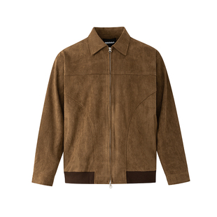 MRCYC仿麂皮绒短款皮衣外套男秋冬季宽松翻领夹克韩系复古风穿搭