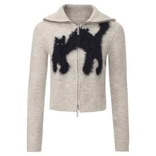 “炸毛的猫”羊毛修身双头拉链针织高领长袖外套