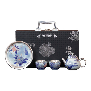 郑文强中式鎏银掐丝茶具套装高端牡丹银茶壶茶杯送朋友送礼伴手礼