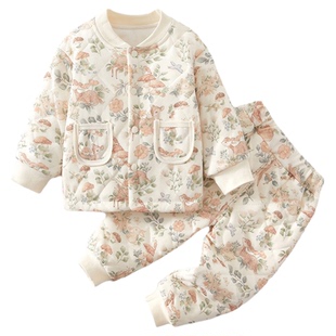 婴儿夹棉套装冬装两件套男女宝宝衣服分体加厚纯棉衣秋冬家居服