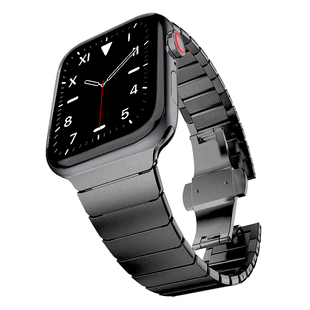 适用苹果手表S11商务表带applewatch简约链式表带56代链式精钢金属iwatchSE表带2/3/4/5透气男生女生时尚创意