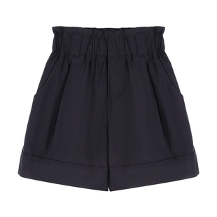 Basic House/百家好压褶卷边阔腿短裤子高腰显瘦直筒裤夏季新款女