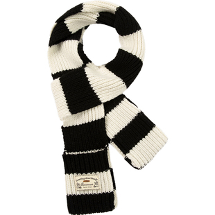 siggi 圣诞围巾纯羊毛女冬季窄版红白条纹针织保暖围脖礼物送女友