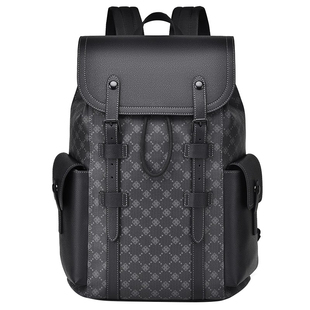 奢铂利双肩包男士大容量休闲印花质感商务电脑包出差旅行背包礼物