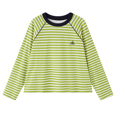 CLOUDSPACE【青柠苏打】撞色条纹宽松插肩袖T恤女长袖2025秋上衣