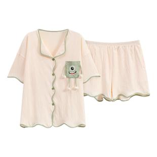 睡衣女夏季纯棉短袖短裤2025年新款夏天可爱卡通大眼仔家居服套装