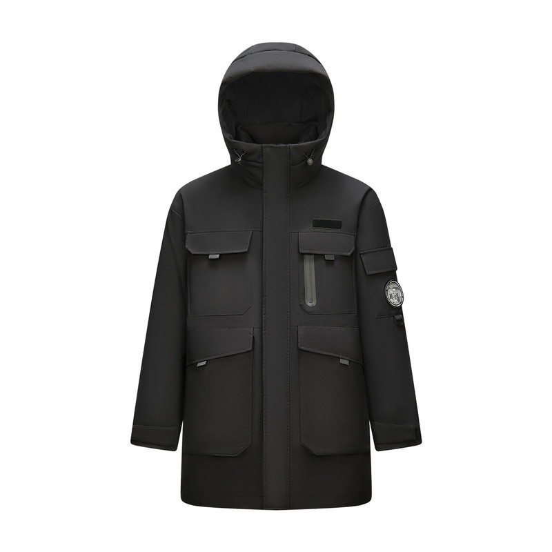 森马鹅绒外套中长款连帽羽绒服男
