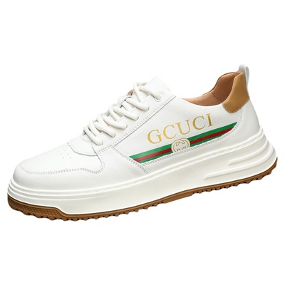 谕爱头层牛皮厚底透气男士小白鞋