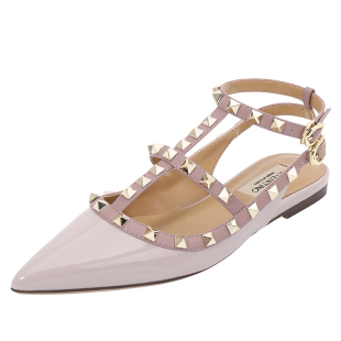 夏季新款V家铆钉尖头平底鞋空单鞋女低跟凉鞋系带仙女脚环绑带